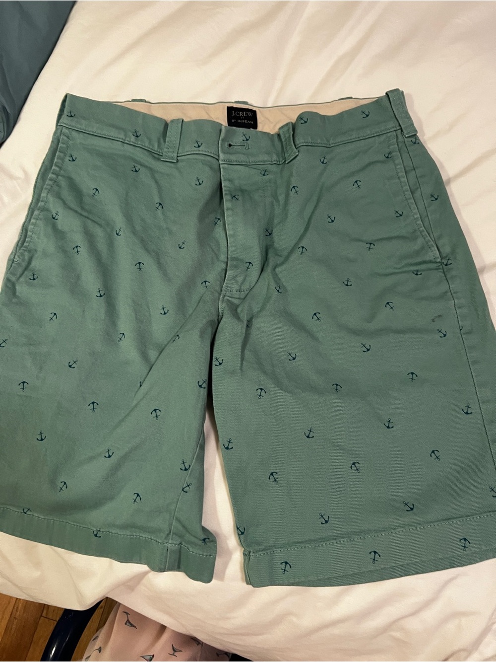 J. Crew Seafoam Green Anchor-Embroidered Flat Front Men’s  size 30 Shorts 9”